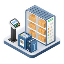 Illustration of warehouse inventory and barcode scanner equipment