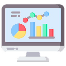 Illustration of computer screen showing graphs and charts